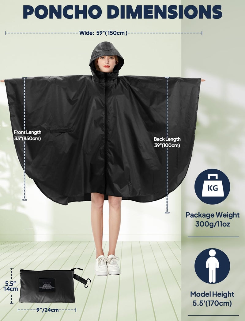 ANYOO Waterproof Rain Poncho Lightweight Reusable Hiking Hooded Coat Jacket for Outdoor Activities(Black) One Size - Image 2